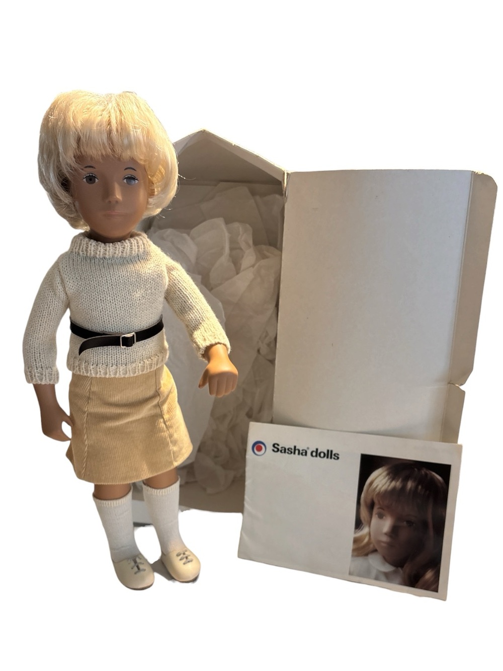 VTG 1985 TRENDON SASHA DOLL #112 BLONDE 16" w BOOKLET ORIGINAL OUTFIT ENGLAND